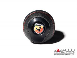 FIAT 500 Gear Shift Knob - Black Italy - Black Base/ Black Leather Top + ABARTH Logo - V2